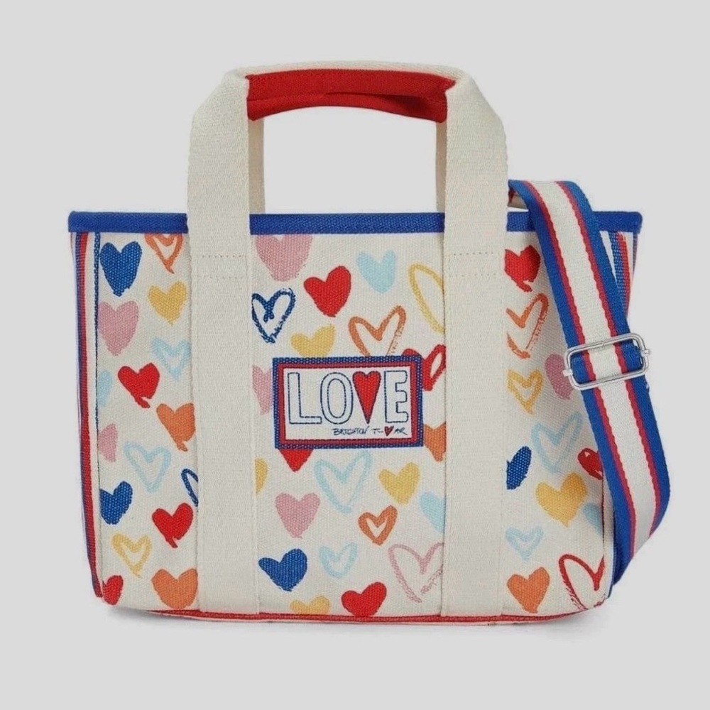 BRIGHTON Red White and You Mini Tote Bag Canvas Hearts Love Shoulder Strap NWOT